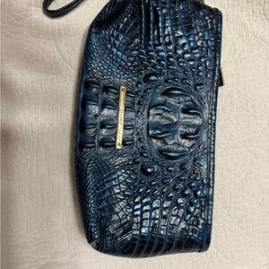 Elegant Blue Brahmin Crocodile-Textured Wristlet with Gold Clasp